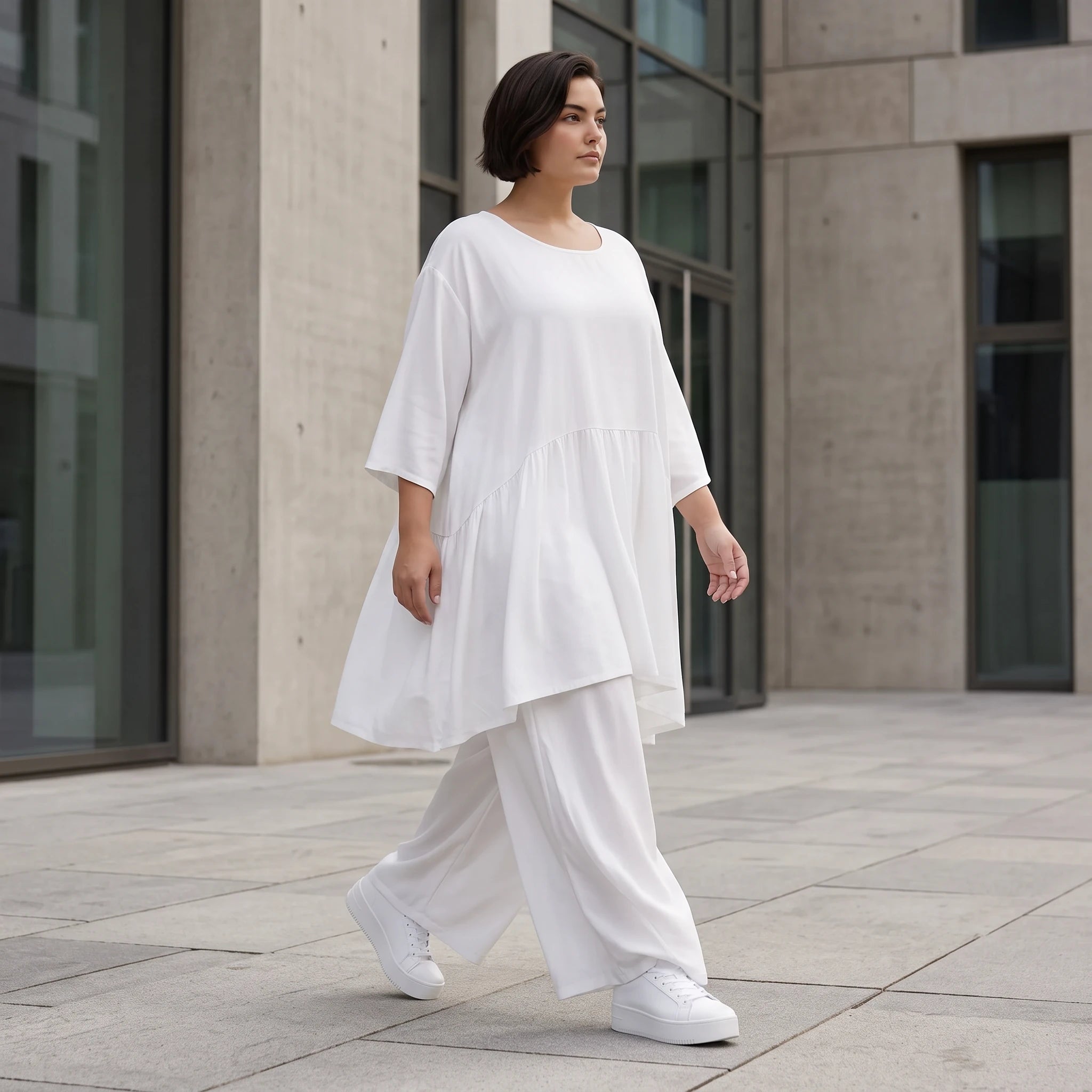 Weißes Leinenkleid im Lagenlook Oversize A-Linie leger zeitlos mit Taschen luftig leicht