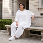 Weißes Leinenkleid im Lagenlook Oversize A-Linie leger zeitlos mit Taschen luftig leicht