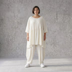 Leinenoptik Kleid in Creme Lagenlook leger Oversize A-Linie zeitlos luftig weich elegant