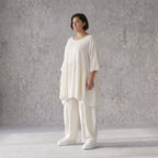 Leinenoptik Kleid in Creme Lagenlook leger Oversize A-Linie zeitlos luftig weich elegant