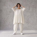 Leinenoptik Kleid in Creme Lagenlook leger Oversize A-Linie zeitlos luftig weich elegant