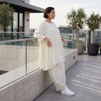 Leinenoptik Kleid in Creme Lagenlook leger Oversize A-Linie zeitlos luftig weich elegant