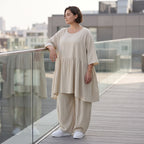 Zeitloses Beigekleid im legeren Lagenlook mit Leinenoptik Oversize A-Linie leicht luftig