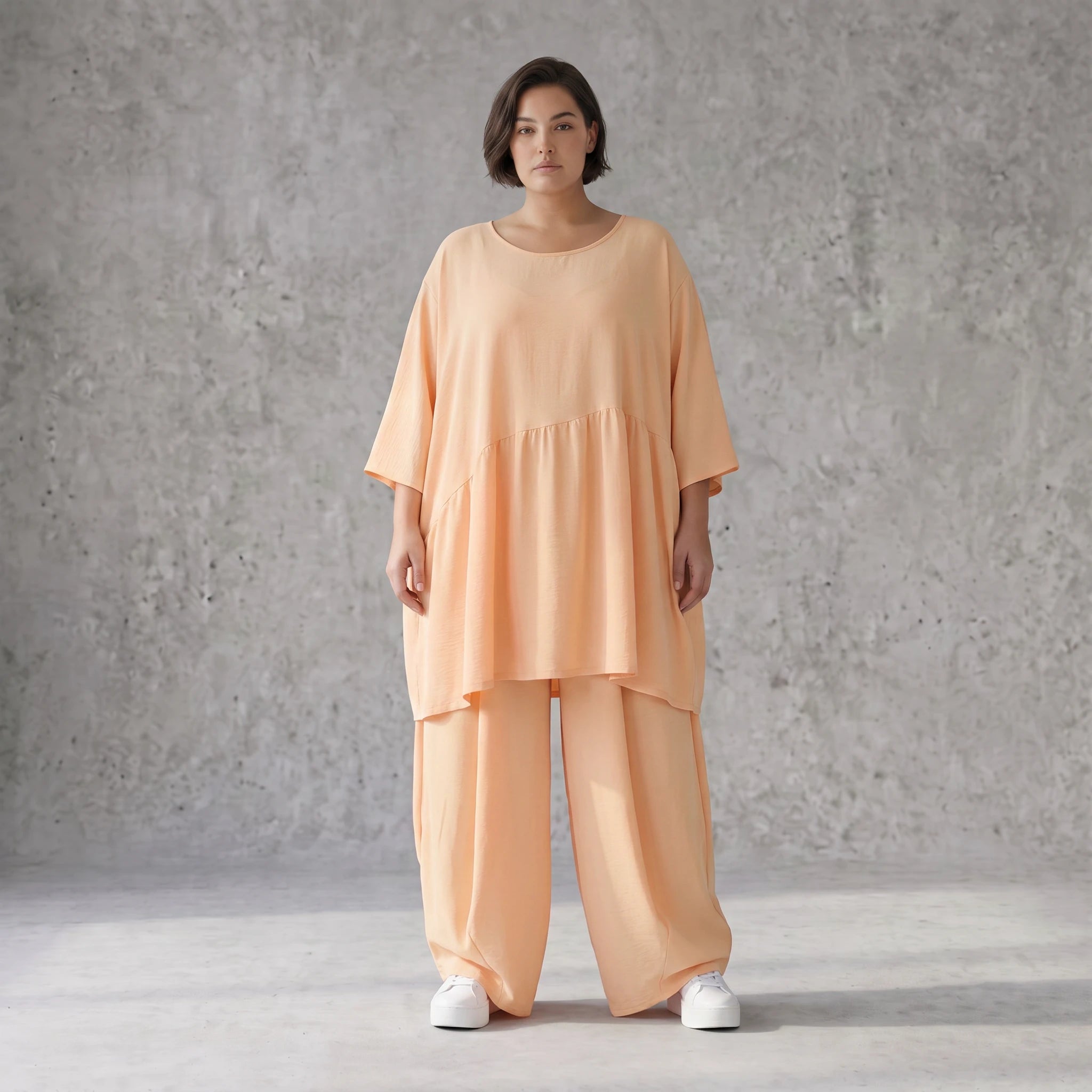 Leinenoptik Kleid Mauve im Lagenlook Oversize sehr leger zeitlos mit A-Linie und 3/4-Arm