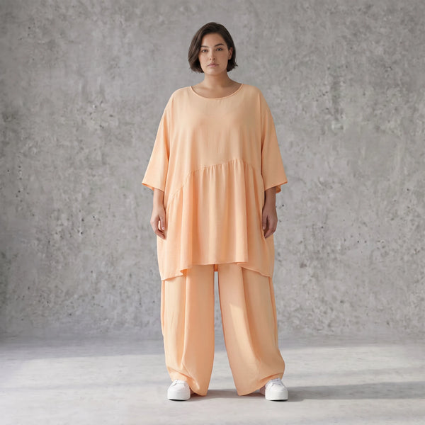 Leinenoptik Kleid Mauve im Lagenlook Oversize sehr leger zeitlos mit A-Linie und 3/4-Arm