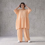 Leinenoptik Kleid Mauve im Lagenlook Oversize sehr leger zeitlos mit A-Linie und 3/4-Arm