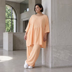 Leinenoptik Kleid Mauve im Lagenlook Oversize sehr leger zeitlos mit A-Linie und 3/4-Arm