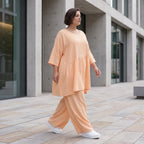 Leinenoptik Kleid Mauve im Lagenlook Oversize sehr leger zeitlos mit A-Linie und 3/4-Arm