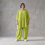 Apfelgrünes luftiges Leinenoptik Sommerkleid im Lagenlook Oversize leger zeitlos A-Linie