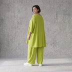 Apfelgrünes luftiges Leinenoptik Sommerkleid im Lagenlook Oversize leger zeitlos A-Linie