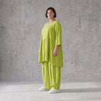 Apfelgrünes luftiges Leinenoptik Sommerkleid im Lagenlook Oversize leger zeitlos A-Linie