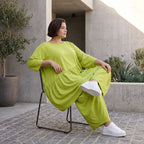 Apfelgrünes luftiges Leinenoptik Sommerkleid im Lagenlook Oversize leger zeitlos A-Linie