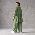 Fliessendes A-Linien Kleid in Khaki mit Leinenlook leger Oversize zeitlos luftig Taschen