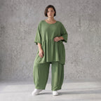 Fliessendes A-Linien Kleid in Khaki mit Leinenlook leger Oversize zeitlos luftig Taschen