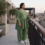 Fliessendes A-Linien Kleid in Khaki mit Leinenlook leger Oversize zeitlos luftig Taschen