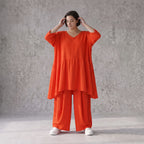Zeitloses Oversize Lagenlook Kleid in Hellrot mit Leinenoptik leger und luftig locker