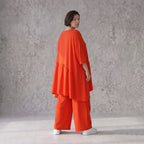 Zeitloses Oversize Lagenlook Kleid in Hellrot mit Leinenoptik leger und luftig locker