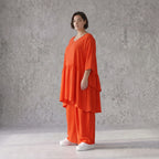 Zeitloses Oversize Lagenlook Kleid in Hellrot mit Leinenoptik leger und luftig locker