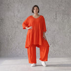 Zeitloses Oversize Lagenlook Kleid in Hellrot mit Leinenoptik leger und luftig locker