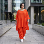 Zeitloses Oversize Lagenlook Kleid in Hellrot mit Leinenoptik leger und luftig locker