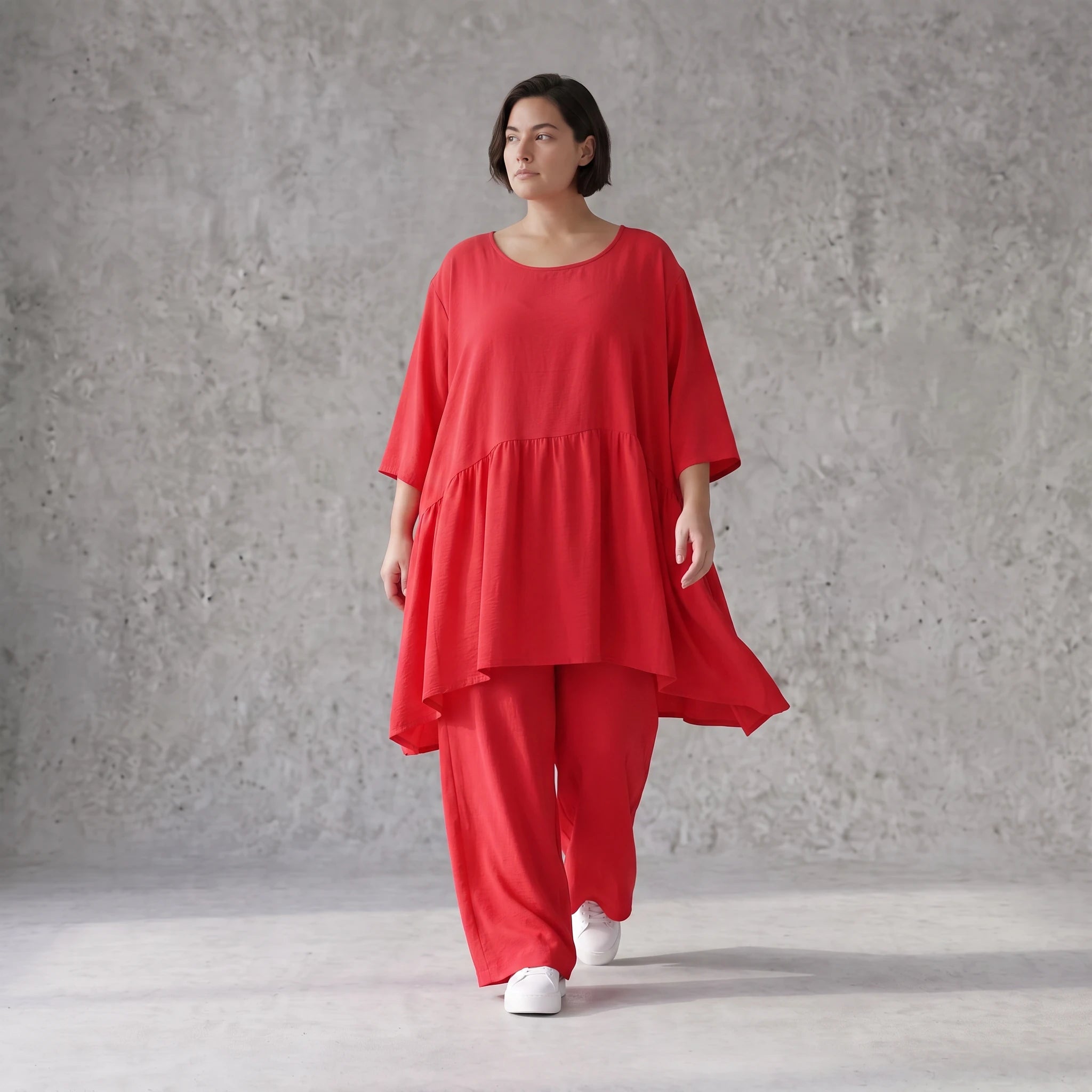 Fuchsia Kleid A-Linie leger Oversize Silhouette in Leinenoptik luftig zeitlos modern neu