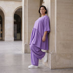 Flieder Lagenlook Kleid in legerem Oversize Stil zeitlos ausgefallen luftig weich fallend