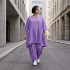 Flieder Lagenlook Kleid in legerem Oversize Stil zeitlos ausgefallen luftig weich fallend
