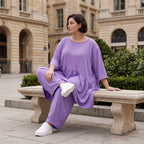 Flieder Lagenlook Kleid in legerem Oversize Stil zeitlos ausgefallen luftig weich fallend