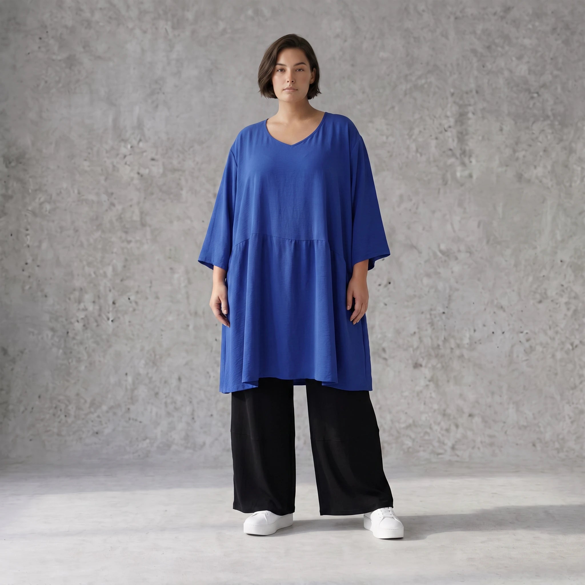 Royalblau Leinenlook Kleid im Lagenlook Oversize leger zeitlos elegant luftig weich weich