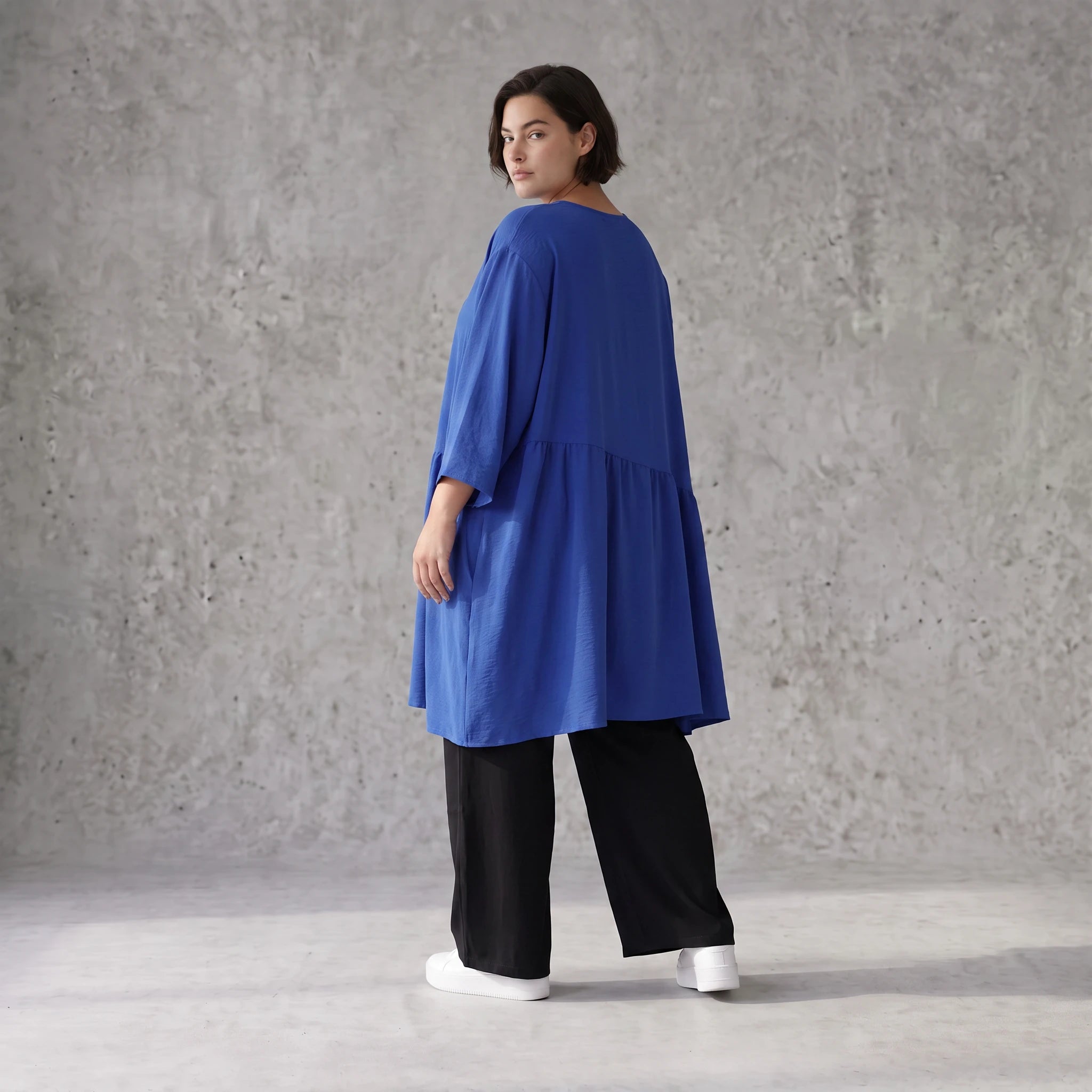 Royalblau Leinenlook Kleid im Lagenlook Oversize leger zeitlos elegant luftig weich weich