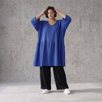Royalblau Leinenlook Kleid im Lagenlook Oversize leger zeitlos elegant luftig weich weich