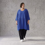 Royalblau Leinenlook Kleid im Lagenlook Oversize leger zeitlos elegant luftig weich weich
