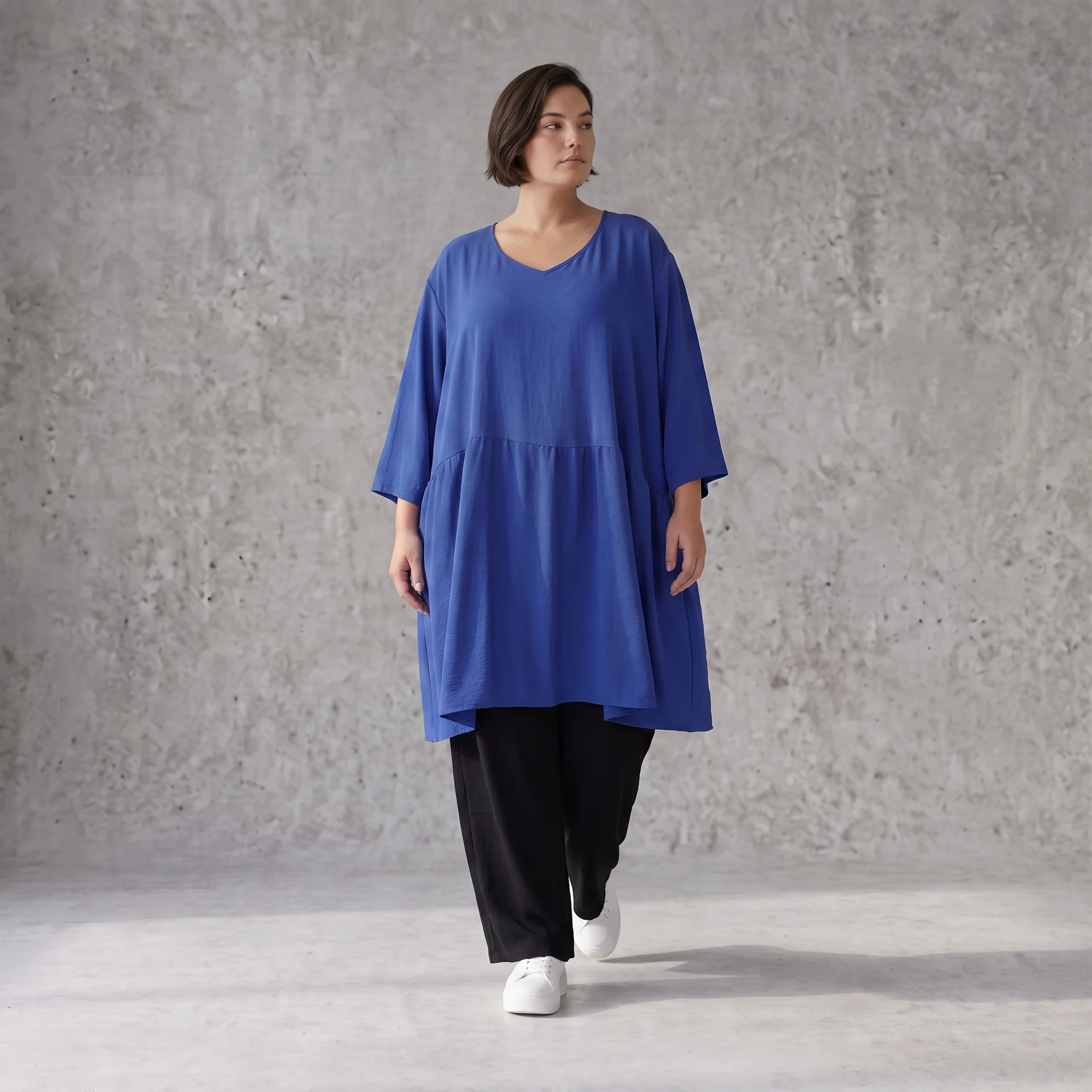 Royalblau Leinenlook Kleid im Lagenlook Oversize leger zeitlos elegant luftig weich weich