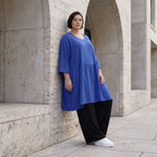 Royalblau Leinenlook Kleid im Lagenlook Oversize leger zeitlos elegant luftig weich weich