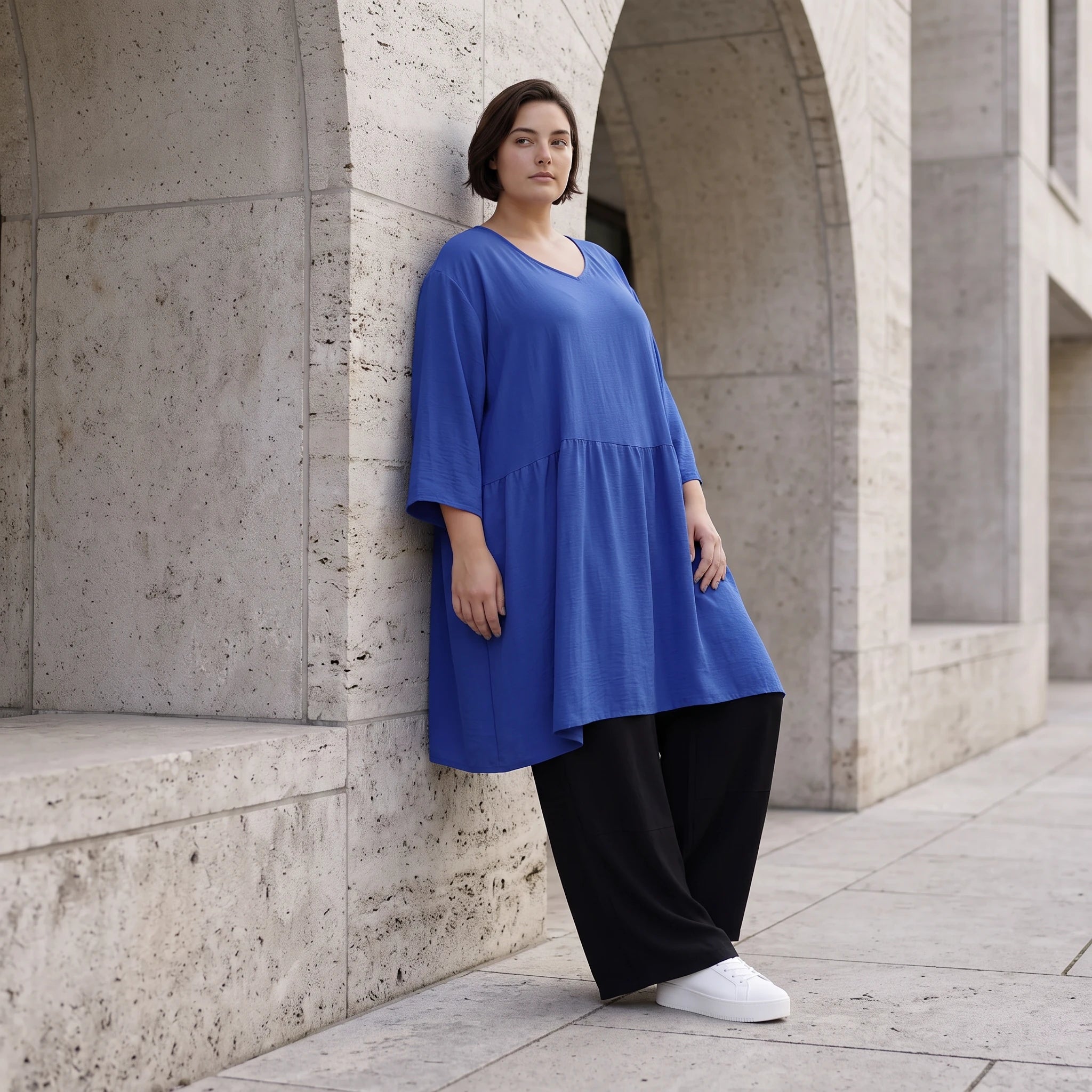 Royalblau Leinenlook Kleid im Lagenlook Oversize leger zeitlos elegant luftig weich weich