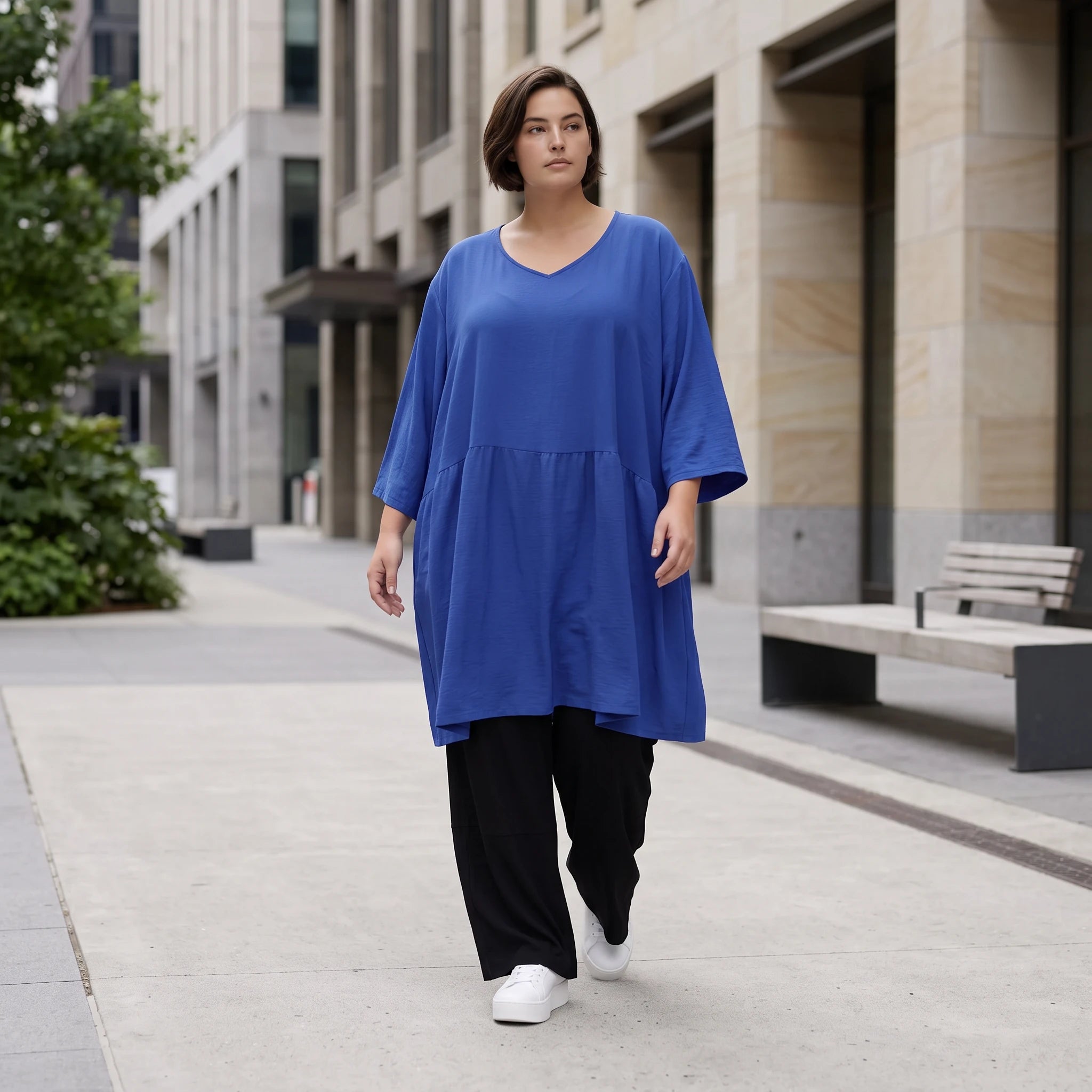 Royalblau Leinenlook Kleid im Lagenlook Oversize leger zeitlos elegant luftig weich weich