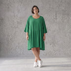 Zeitloses Oversize Lagenlook Kleid in Smaragdgrün mit Leinenoptik leger sehr ausgefallen