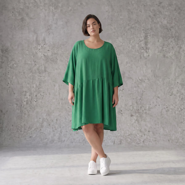 Zeitloses Oversize Lagenlook Kleid in Smaragdgrün mit Leinenoptik leger sehr ausgefallen