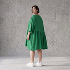 Zeitloses Oversize Lagenlook Kleid in Smaragdgrün mit Leinenoptik leger sehr ausgefallen
