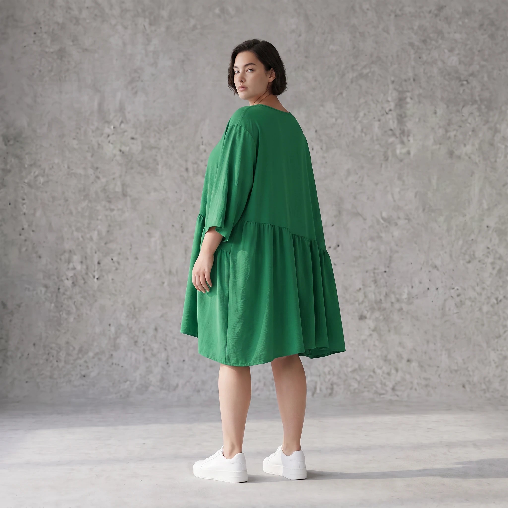 Zeitloses Oversize Lagenlook Kleid in Smaragdgrün mit Leinenoptik leger sehr ausgefallen