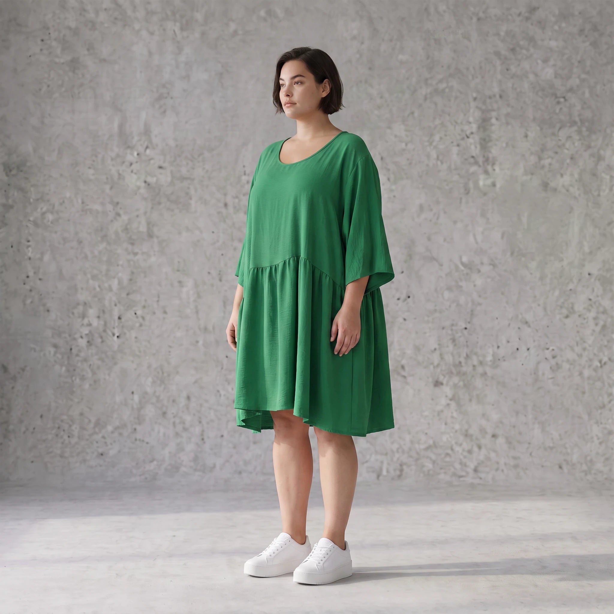 Zeitloses Oversize Lagenlook Kleid in Smaragdgrün mit Leinenoptik leger sehr ausgefallen