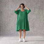 Zeitloses Oversize Lagenlook Kleid in Smaragdgrün mit Leinenoptik leger sehr ausgefallen