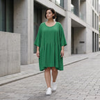 Zeitloses Oversize Lagenlook Kleid in Smaragdgrün mit Leinenoptik leger sehr ausgefallen