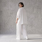 Zeitlose Weiß Leinenoptik Bluse im Oversize Lagenlook leger luftig weich modern stilvoll