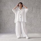 Zeitlose Weiß Leinenoptik Bluse im Oversize Lagenlook leger luftig weich modern stilvoll