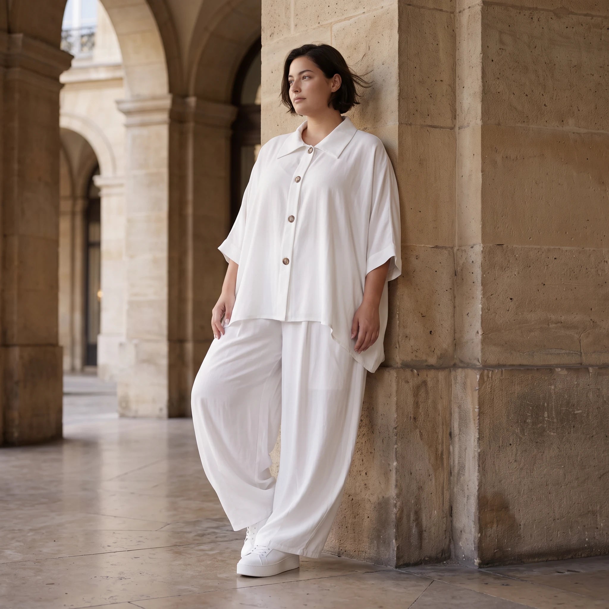 Zeitlose Weiß Leinenoptik Bluse im Oversize Lagenlook leger luftig weich modern stilvoll