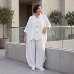 Zeitlose Weiß Leinenoptik Bluse im Oversize Lagenlook leger luftig weich modern stilvoll