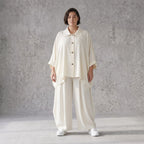 Creme fliessend Leinenoptik Bluse im Lagenlook leger Oversize zeitlos Crasheffekt weich