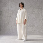 Creme fliessend Leinenoptik Bluse im Lagenlook leger Oversize zeitlos Crasheffekt weich