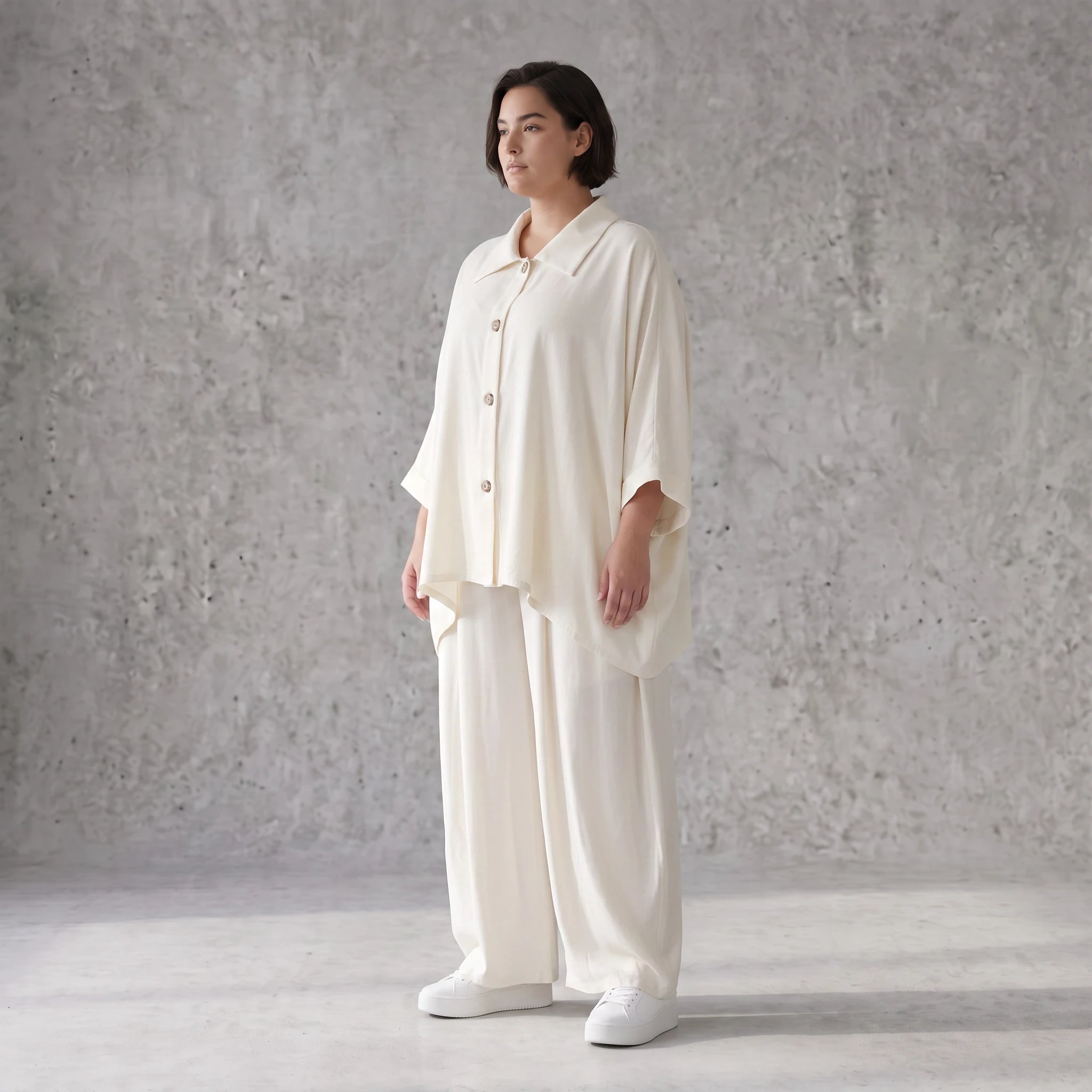 Creme fliessend Leinenoptik Bluse im Lagenlook leger Oversize zeitlos Crasheffekt weich